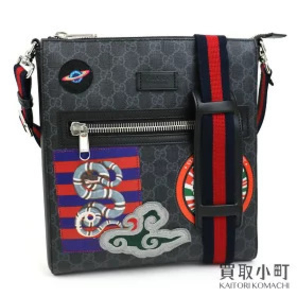 Gucci Courier GG Supreme Messenger Bag Embroidered Applique Tiger Patch Black